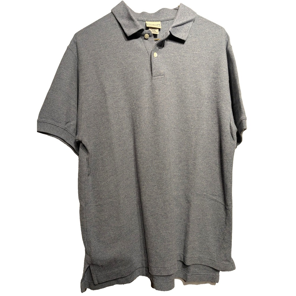LL Bean Polo Shirt Mens Medium Gray Short Sleeve Cotton‎ Classic Golf Casual Top